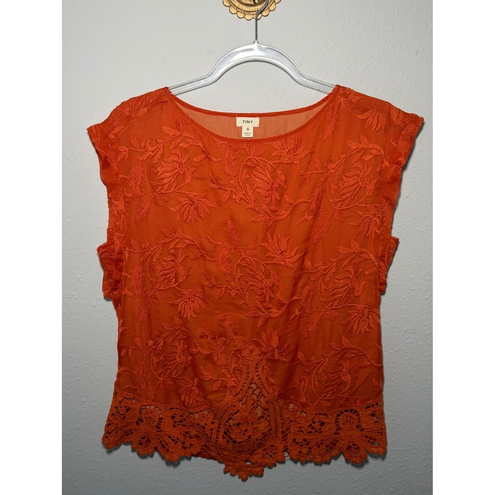 Anthropologie Tiny Orange Rust Floral Embroidered Lace Sleeveless Top Small